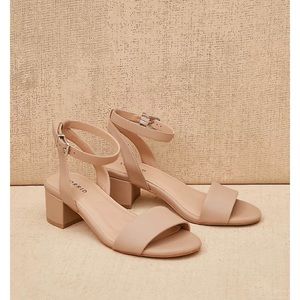 Nude ankle strap block heel sandal